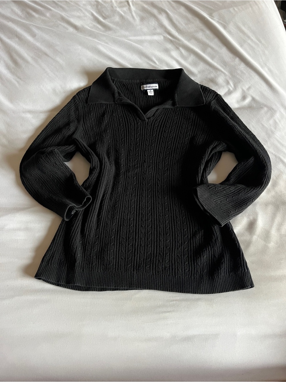 croft & barrow Black Cable-Knit Polo Sweater